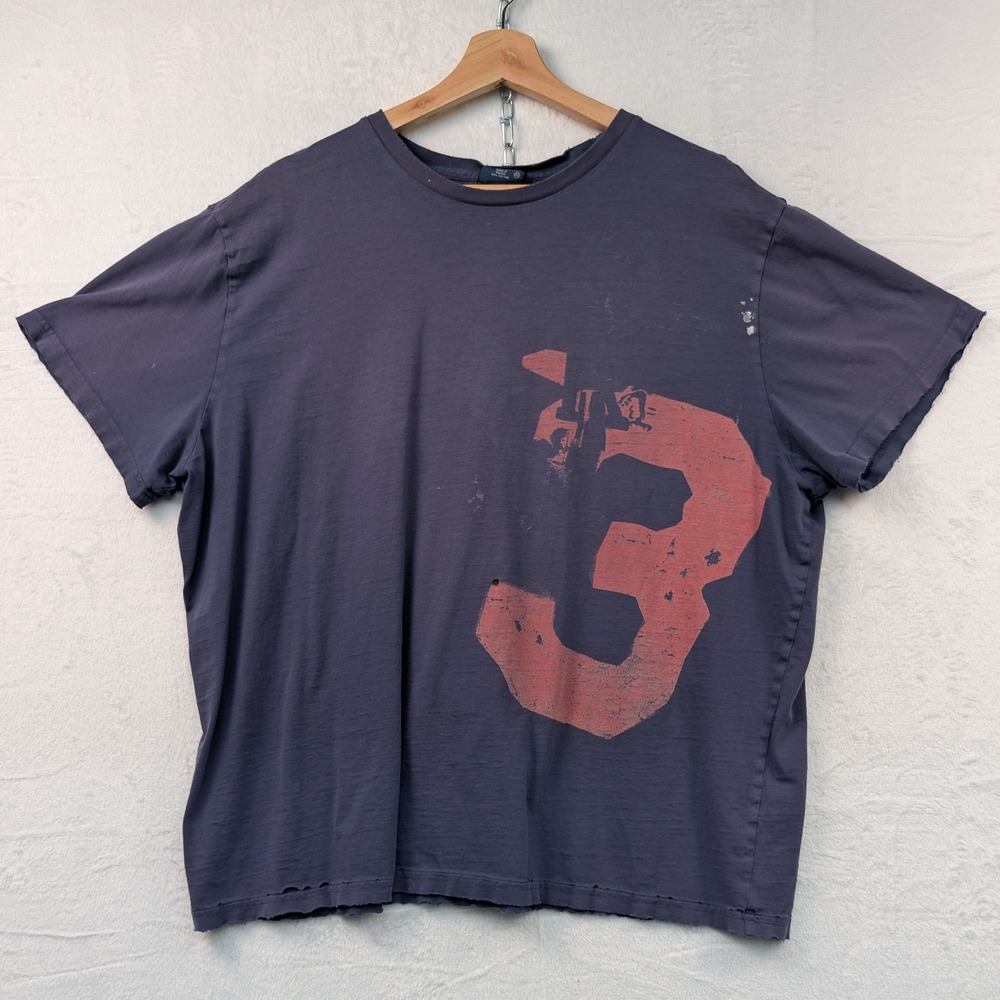 VTG Polo Ralph Lauren T-Shirt Mens XXL Navy Blue Distressed Red 3 Streetwear 90s